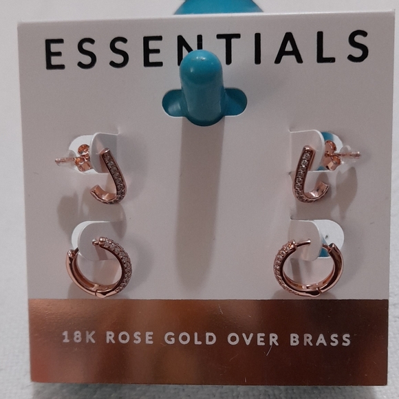 Essentials... 18K Rose Gold Plated Huggie Hoop and J Hoop Duo Set  Earrings - Picture 1 of 8